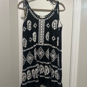 Elan Black Tank Top with White Embroidery